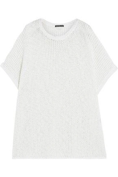 Shop James Perse Woman Open-knit Cotton And Linen-blend Poncho White