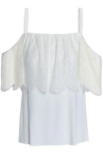 Shop Bailey44 Bailey 44 Woman Montage Cold-shoulder Lace-paneled Stretch-jersey Top Ivory