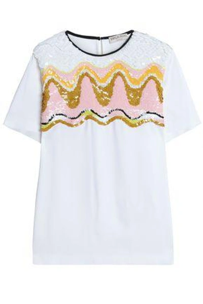 Shop Emilio Pucci Sequined Crepe Top In White