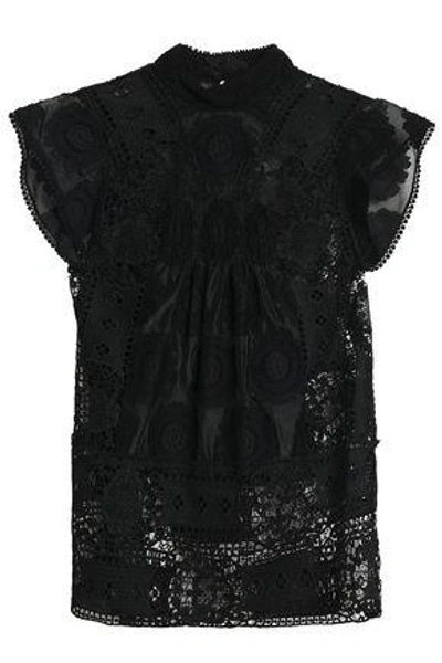 Shop Anna Sui Woman Cotton-blend Fil Coupé And Guipure Lace Top Black