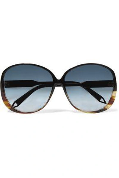 Shop Victoria Beckham Woman Round-frame Tortoiseshell Acetate And Gold-tone Sunglasses Black
