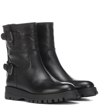 Shop Prada Leather Ankle Boots In Black