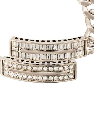 Shop Maison Margiela Crystal Embellished Curb Chain Bracelet In Grey