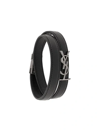 Shop Saint Laurent Monogram Wrap Bracelet In Black