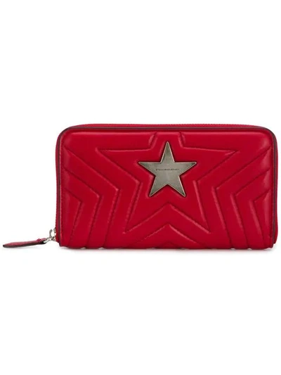 Shop Stella Mccartney Zip Around Matelassé Star Wallet In Red