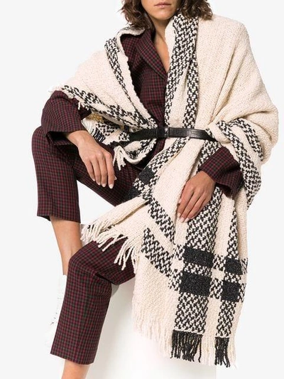 Shop Aessai Cream And Black Grace Knitted Blanket Scarf In White