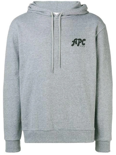 Shop Apc A.p.c. Logo Hoodie - Grey
