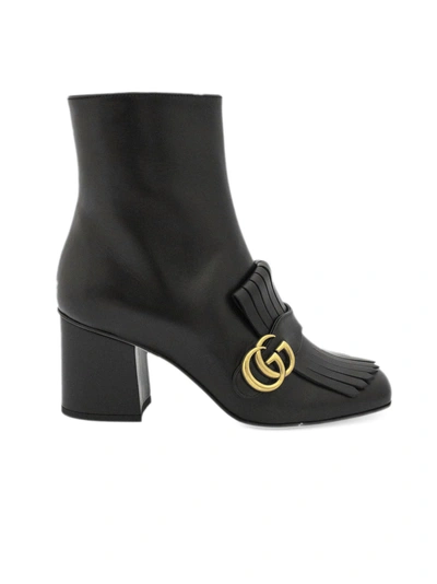 Shop Gucci Black Leather Ankle Boot With Double G. In Nero