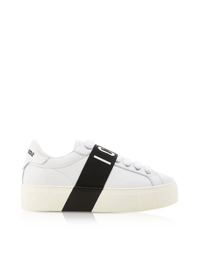 Shop Dsquared2 White Leather Icon Women's Sneakers W/black Band