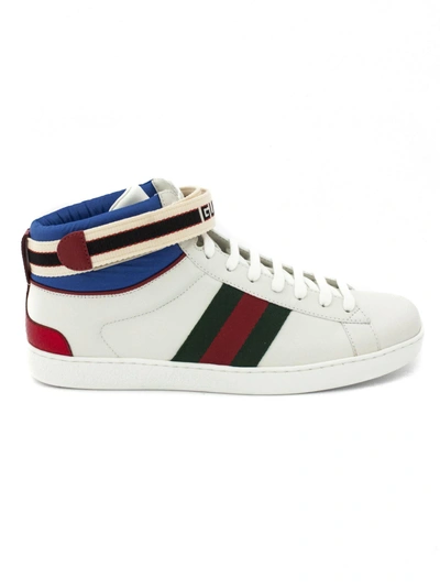 Shop Gucci Stripe Ace High-top Sneaker In White Leather. In Bianco