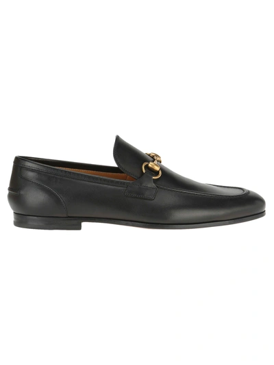 Gucci Black Jordan Buckle Embellished Leather Loafers | ModeSens