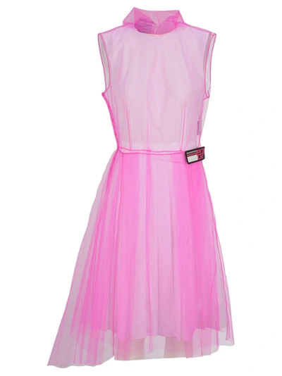 Shop Prada Dress Tulle In Pink + White