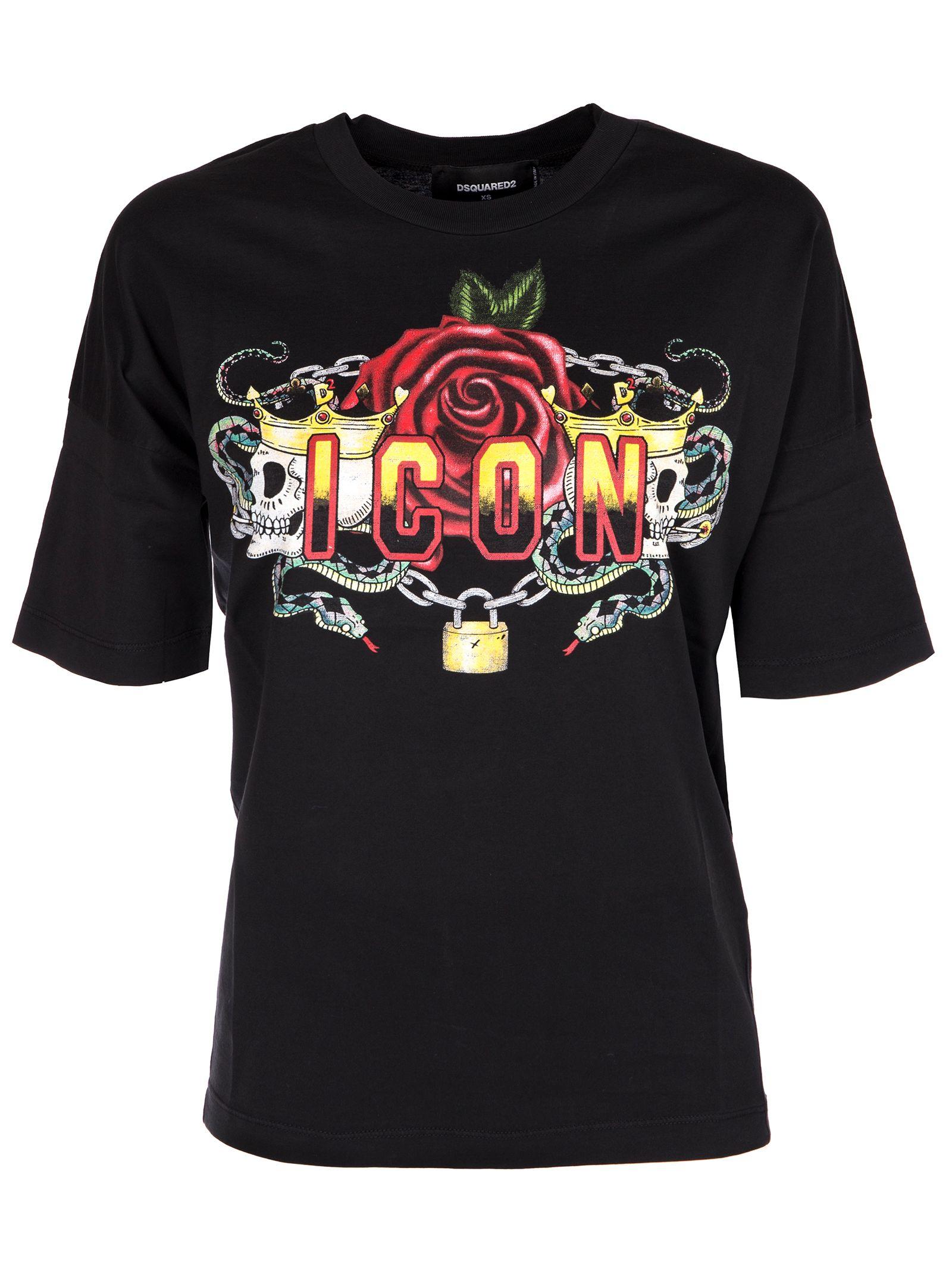 Dsquared2 Rose And Skull Icon T-shirt In Black | ModeSens