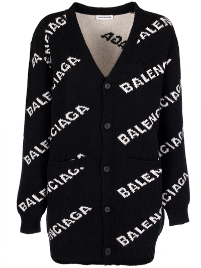 Shop Balenciaga Oversized Logo Cardigan In Black-white