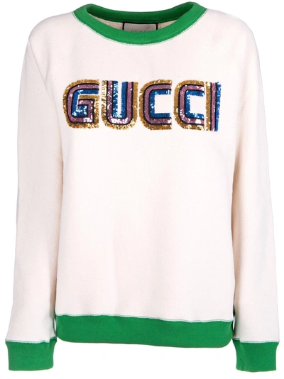 Shop Gucci Sequin  Logo Sweatshirt In Bianco