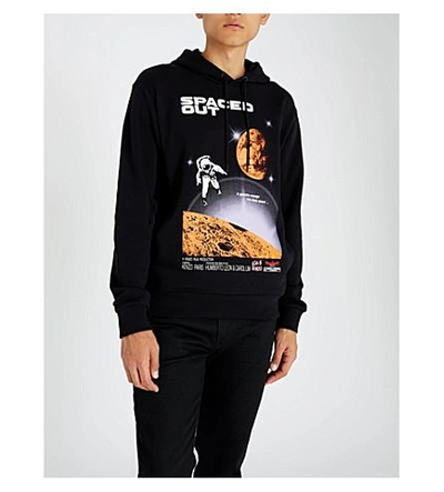 Shop Kenzo Spaced Out Printed Cotton-jersey Hoody In Black