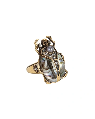 Shop Alexander Mcqueen Embellished Beetle Ring In Metallic