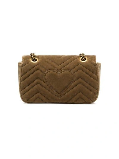 Shop Gucci Velvet Mini Marmont Quilted Bag In Brown