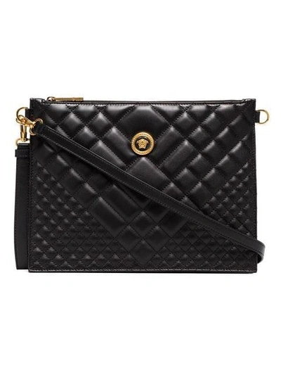 Shop Versace Black Medusa Quilted Leather Clutch Bag