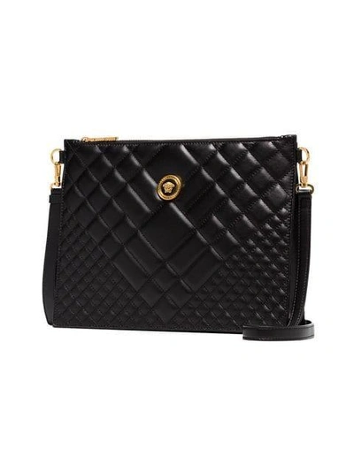 Shop Versace Black Medusa Quilted Leather Clutch Bag