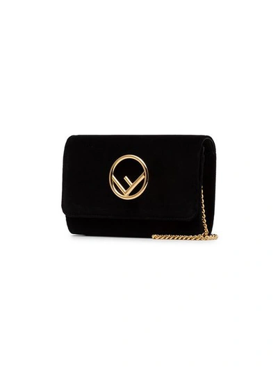 Shop Fendi Black Logo Velvet Wallet On Chain