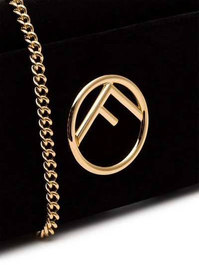 Shop Fendi Black Logo Velvet Wallet On Chain