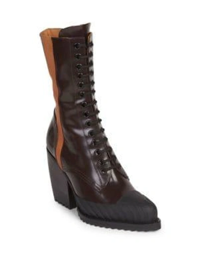 Shop Chloé Shiny Lace-up Leather Booties In Perfect Plum