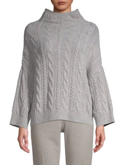 Shop Max Mara Fungo Mockneck Cable Knit Sweater In Pearl Grey