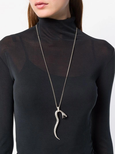 Shop Saint Laurent Snake Pendant Necklace In Metallic