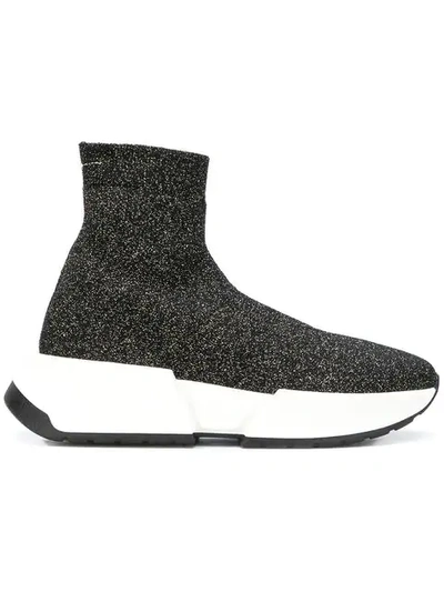 Shop Mm6 Maison Margiela Lurex Knit Sock Sneakers - Black