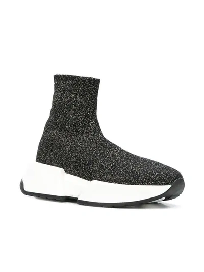 Shop Mm6 Maison Margiela Lurex Knit Sock Sneakers - Black