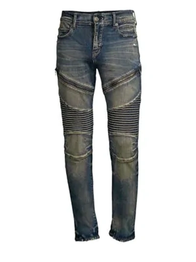 Shop True Religion Rocco Moto Combat Slim-fit Jeans In Combat Blue