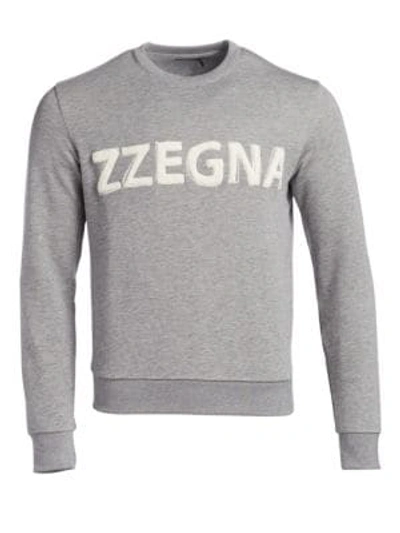 Shop Z Zegna Logo Cotton Crewneck Sweatshirt In Grey White