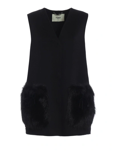 Shop Fendi Fur-patch Tailored Coat In Znj Black