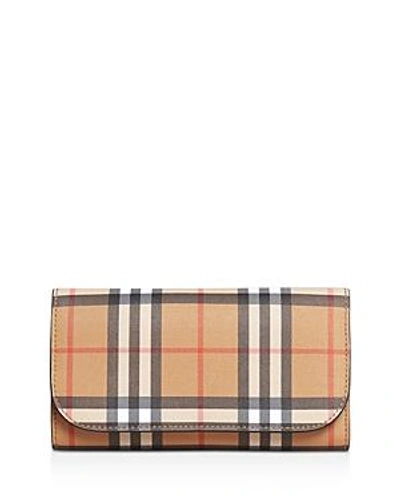 Shop Burberry Vintage Check Medium Leather Continental Wallet In Vintage Check/black/gold