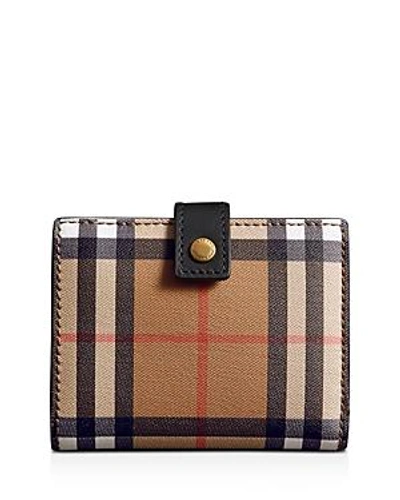 Shop Burberry Vintage Check Small Leather Folding Wallet In Vintage Check/black/gold