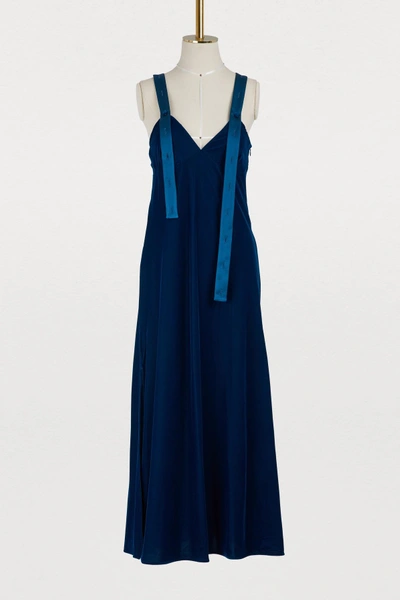 Shop Off-white Velvet Midi Dress In Blue