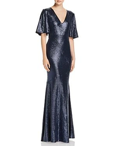 Shop Rachel Zoe Heather Sequined Metallic Gown In Navy