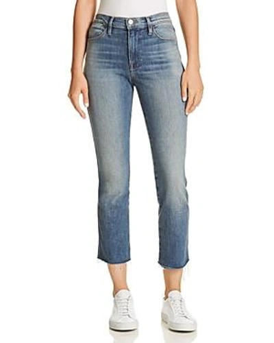Shop Frame Le High Straight Double Needle Raw-edge Jeans In Silverado