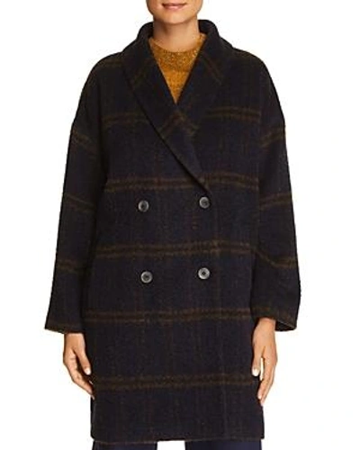 Shop Eileen Fisher Plaid Double-breasted Coat In Midnight