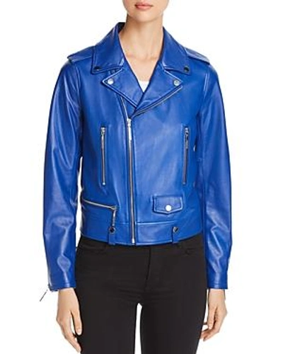 Shop Elie Tahari Jacalyn Leather Moto Jacket - 100% Exclusive In Cosmic Blue