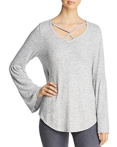 Shop Alison Andrews Crisscross Bell-sleeve Top In Gray/white