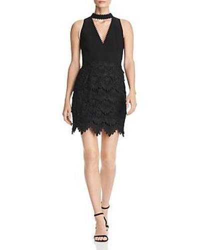 Shop Aidan Mattox Aidan By  Tiered Lace Choker Dress - 100% Exclusive In Black