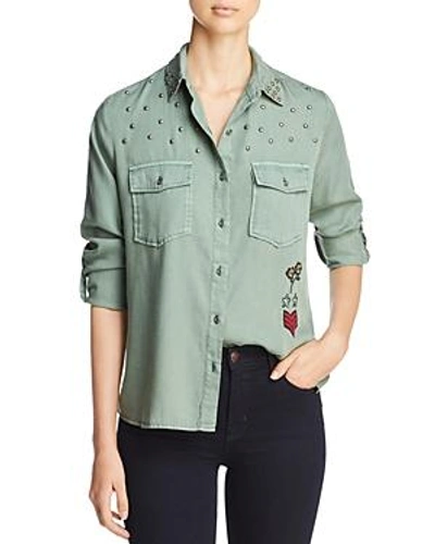 Shop Billy T Embroidered & Studded Military Shirt In Forest Embroidery