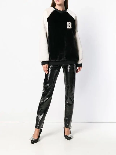 Shop Balmain Furry Textured Jumper In Black