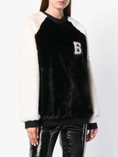 Shop Balmain Furry Textured Jumper In Black