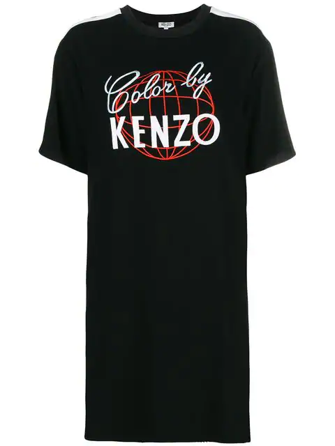 Kenzo Logo Print T Shirt Dress In Black Modesens