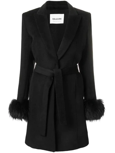 Shop Ava Adore Pompelmo Racoon Fur Trim Coat - Black