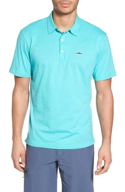 Shop Patagonia 'trout Fitz Roy' Organic Cotton Polo In Straight Blue