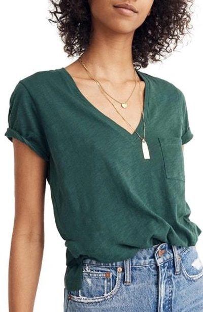 Shop Madewell Whisper Cotton V-neck Pocket Tee In Smoky Spruce